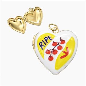 Copper Heart Locket Pendant Painted Tomato Gold Plated, approx 23mm [FD29096]