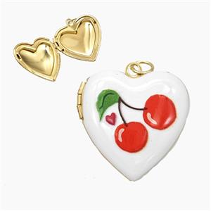 Copper Heart Locket Pendant Painted Cherry Gold Plated, approx 23mm [FD29097]