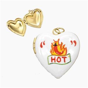 Copper Heart Locket Pendant Painted Chili Gold Plated, approx 23mm [FD29098]