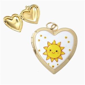 Copper Heart Locket Pendant Painted Sun Gold Plated, approx 23mm [FD29099]