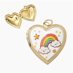 Copper Heart Locket Pendant Painted Rainbow Gold Plated, approx 23mm [FD29102]