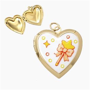 Copper Heart Locket Pendant Painted Magicwand Gold Plated, approx 23mm [FD29103]
