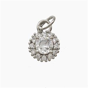 Copper Flower Pendant Pave Zirconia Platinum Plated, approx 8mm [FD29118]