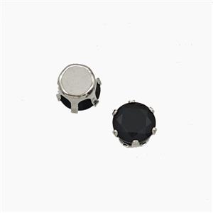 Black Cubic Zirconia Beads Prong-Set No-Hole, approx 5mm [FD29123]