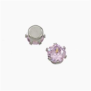 Pink Cubic Zirconia Beads Prong-Set No-Hole, approx 5mm [FD29124]