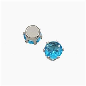 Blue Cubic Zirconia Beads Prong-Set No-Hole, approx 5mm [FD29126]