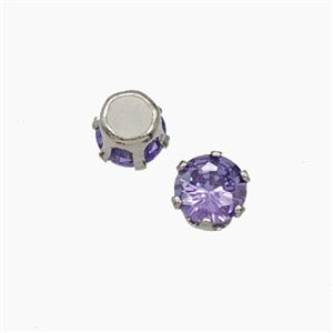 Purple Cubic Zirconia Beads Prong-Set No-Hole, approx 5mm [FD29127]