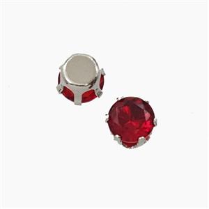 Red Cubic Zirconia Beads Prong-Set No-Hole, approx 5mm [FD29128]