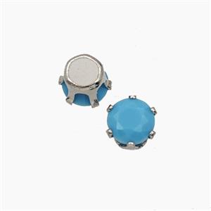 Turqblue Cubic Zirconia Beads Prong-Set No-Hole, approx 5mm [FD29131]