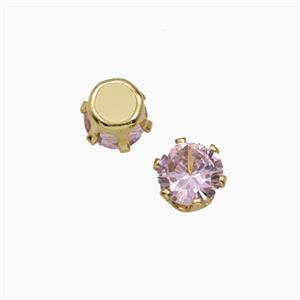 Pink Cubic Zirconia Beads Prong-Set No-Hole, approx 5mm [FD29135]