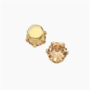 Champagne Cubic Zirconia Beads Prong-Set No-Hole, approx 5mm [FD29136]