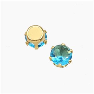 Blue Cubic Zirconia Beads Prong-Set No-Hole, approx 5mm [FD29137]