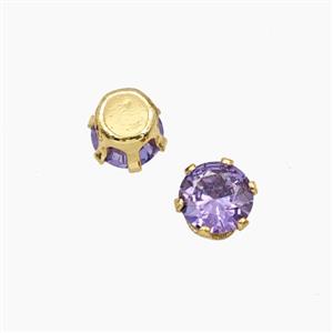Purple Cubic Zirconia Beads Prong-Set No-Hole, approx 5mm [FD29138]