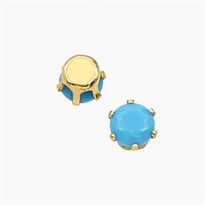 Turqblue Cubic Zirconia Beads Prong-Set No-Hole, approx 5mm [FD29142]