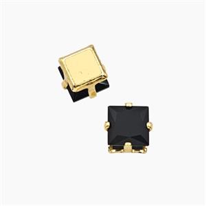 Black Cubic Zirconia Square Beads Prong-Set No-Hole, approx 6mm [FD29145]