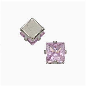 Pink Cubic Zirconia Square Beads Prong-Set No-Hole, approx 7mm [FD29146]