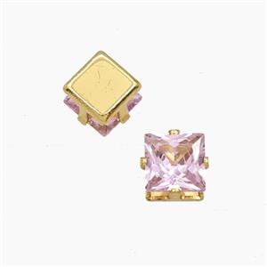 Pink Cubic Zirconia Square Beads Prong-Set No-Hole, approx 7mm [FD29147]