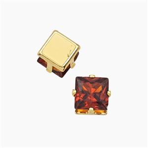 Red Cubic Zirconia Square Beads Prong-Set No-Hole, approx 7mm [FD29148]