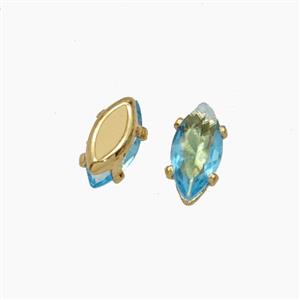 Blue Cubic Zirconia Eye Beads Prong-Set No-Hole, approx 3-6mm [FD29167]