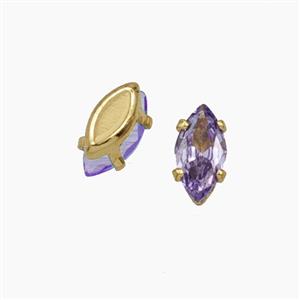 Purple Cubic Zirconia Eye Beads Prong-Set No-Hole, approx 3-6mm [FD29168]
