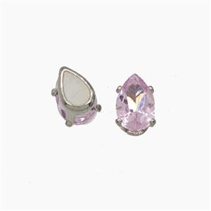 Pink Cubic Zirconia Teardrop Beads Prong-Set No-Hole, approx 4-6mm [FD29173]