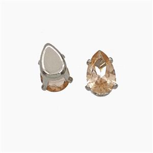 Champagne Cubic Zirconia Teardrop Beads Prong-Set No-Hole, approx 4-6mm [FD29174]