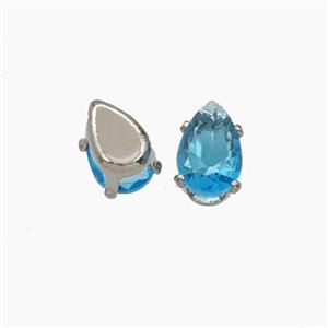 Blue Cubic Zirconia Teardrop Beads Prong-Set No-Hole, approx 4-6mm [FD29175]