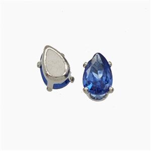 Skyblue Cubic Zirconia Teardrop Beads Prong-Set No-Hole, approx 4-6mm [FD29176]