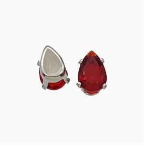 Red Cubic Zirconia Teardrop Beads Prong-Set No-Hole, approx 4-6mm [FD29177]