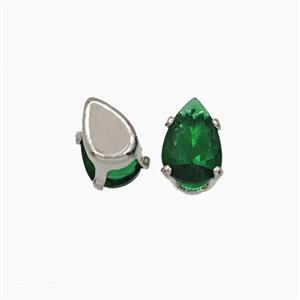 Green Cubic Zirconia Teardrop Beads Prong-Set No-Hole, approx 4-6mm [FD29178]