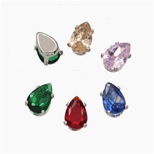 Cubic Zirconia Teardrop Beads Prong-Set No-Hole Mixed, approx 4-6mm [FD29179]