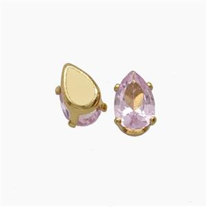 Pink Cubic Zirconia Teardrop Beads Prong-Set No-Hole, approx 4-6mm [FD29180]