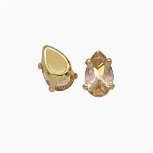 Champagne Cubic Zirconia Teardrop Beads Prong-Set No-Hole, approx 4-6mm [FD29181]