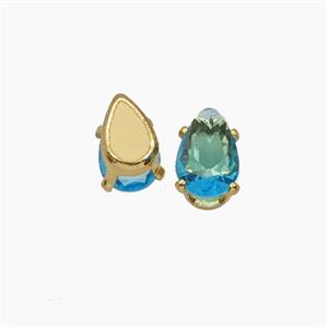 Blue Cubic Zirconia Teardrop Beads Prong-Set No-Hole, approx 4-6mm [FD29182]