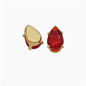 Red Cubic Zirconia Teardrop Beads Prong-Set No-Hole, approx 4-6mm [FD29184]