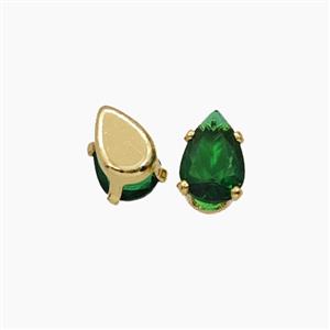 Green Cubic Zirconia Teardrop Beads Prong-Set No-Hole, approx 4-6mm [FD29185]