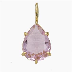 Pink Crystal Glass Teardrop Pendant, approx 12-27mm [FD29189]