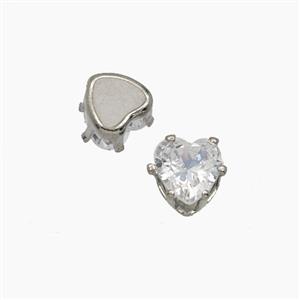 White Cubic Zirconia Heart Beads Prong-Set No-Hole, approx 6mm [FD29244]