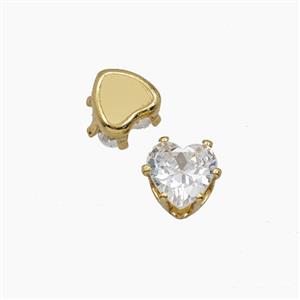 White Cubic Zirconia Heart Beads Prong-Set No-Hole, approx 6mm [FD29245]