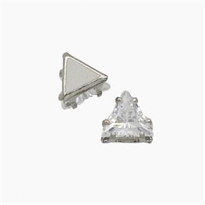 White Cubic Zirconia Triangle Beads Prong-Set No-Hole, approx 7mm [FD29246]