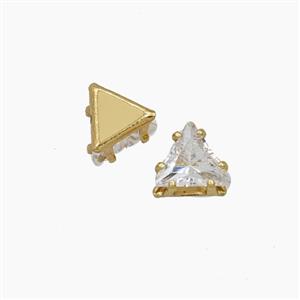 White Cubic Zirconia Triangle Beads Prong-Set No-Hole, approx 7mm [FD29247]