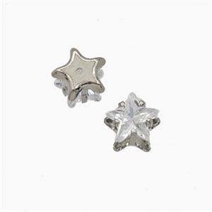 White Cubic Zirconia Star Beads Prong-Set No-Hole, approx 6mm [FD29248]