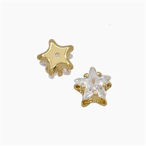 White Cubic Zirconia Star Beads Prong-Set No-Hole, approx 6mm [FD29249]