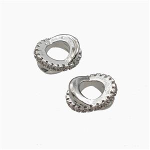 Copper Double Circle Spacer Beads Pave Zirconia Platinum Plated, approx 8-9mm [FD29275]