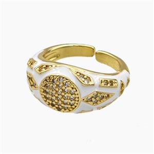 Copper Ring Pave Zircon White Enamel Gold Plated, approx 11mm, 18mm dia [FD29321]