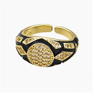 Copper Ring Pave Zircon Black Enamel Gold Plated, approx 11mm, 18mm dia [FD29322]