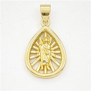 Copper Saint Jude Teardrop Pendant Gold Plated, approx 15-20mm [FD29328]