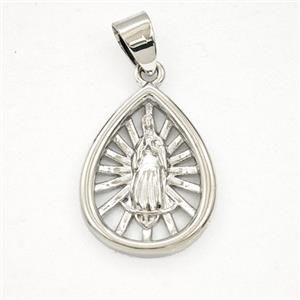 Copper Virgin Mary Teardrop Pendant Platinum Plated, approx 15-20mm [FD29329]