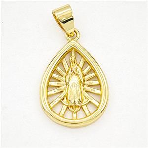 Copper Virgin Mary Teardrop Pendant Gold Plated, approx 15-20mm [FD29330]