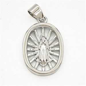Copper Virgin Mary Oval Pendant Platinum Plated, approx 15-20mm [FD29331]